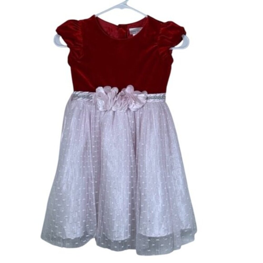 Sweet Heart Rose Red White Glittered Tulle Christmas Dress Size 6X EUC #2086
